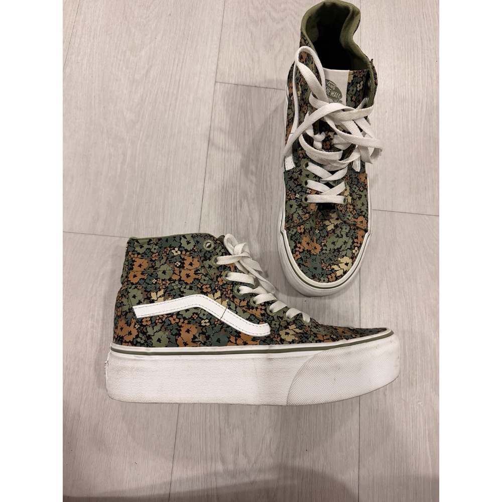Vans Womens 8.5 Sk8-Hi Platform Floral Green High Top Sneakers Shoes